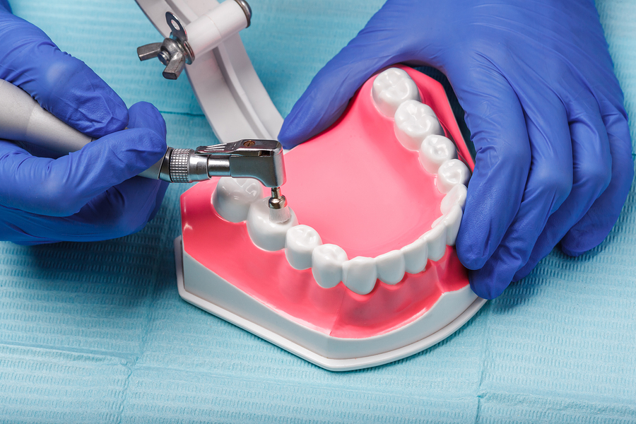 dental and endodontic instruments on the napkin. Top view