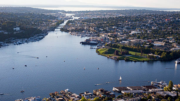 Aerial view of Seattle, Washington State Lakes